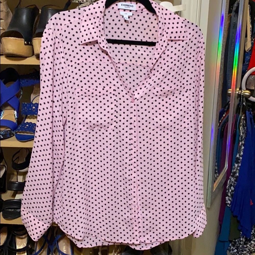 Pink polka dot button up from Express